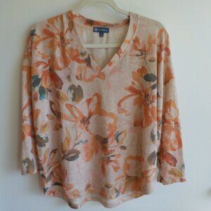 Democracy Shirt - Large - Vneck - Orange Floral - 3/4 sleeve - (499)